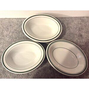 3 Vintage 5.25" Oval Restaurant Ware Bowl w/ Green Stripes  # 3135